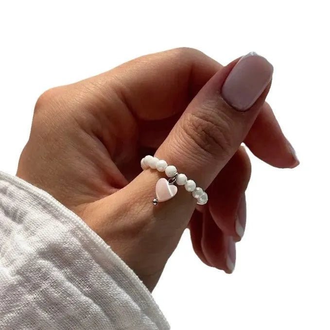 Korean style heart shell index finger ring in white with simple band