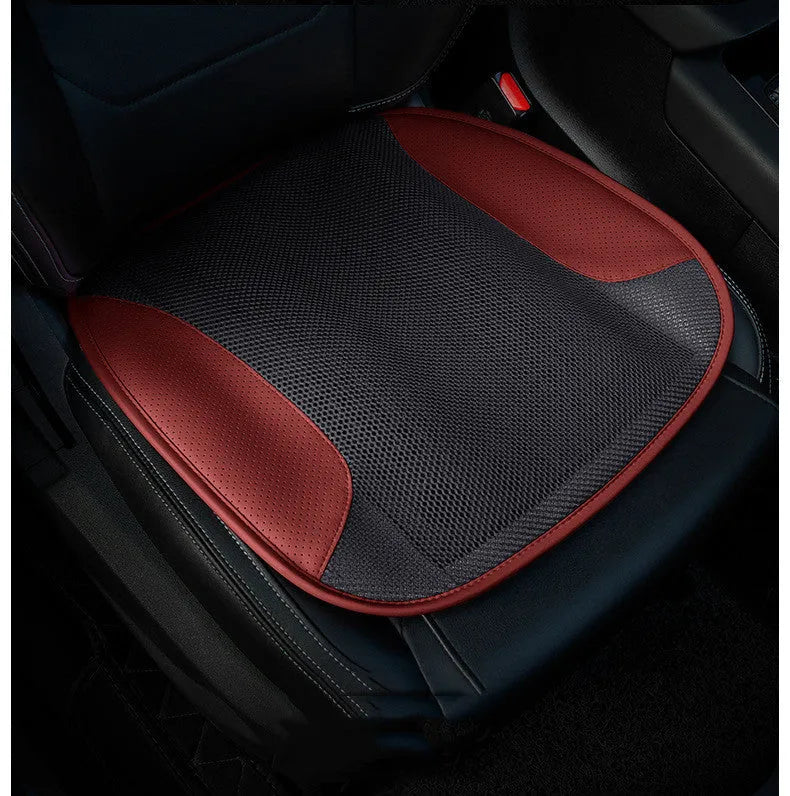USB ventilated car seat cushion with suede cover in multiple colours, showing fan vents and USB cable.