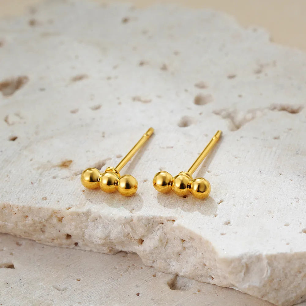 18K gold INS wind geometry three-piece ear buckle set for women copper earrings two-tone ear studs geometric shapes