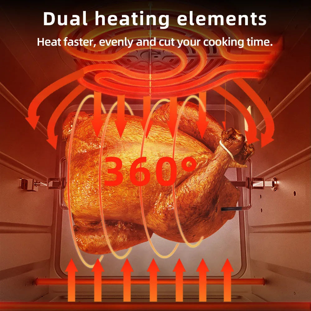 Silver stainless steel double heating air oven with 15L capacity and electronic touch panel