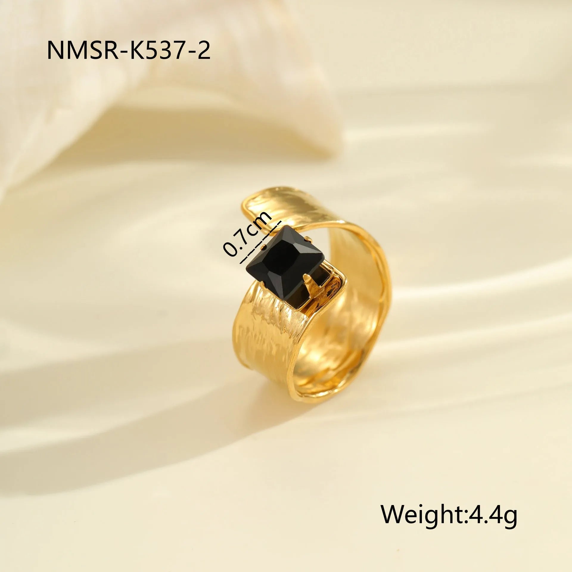 Geometric open-mouth titanium steel ring with zircon detail on adjustable band