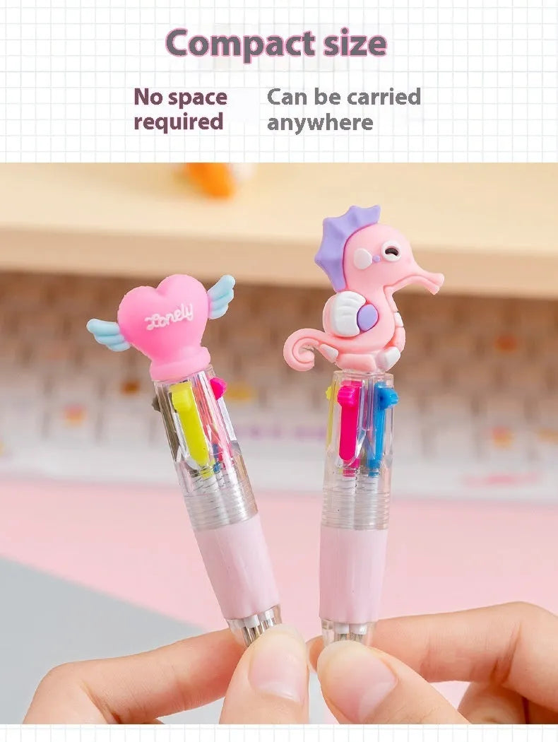 Cartoon-themed four-colour press ballpoint pen with 0.7mm bullet tip