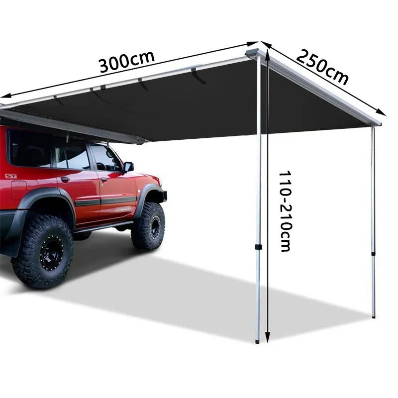 Black glue camping tent with aluminium alloy poles showing two-bedroom interior space
