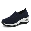 Breathable mesh slip-on sports shoes for women with air cushion sole, round toe, thick bottom, available in light gray