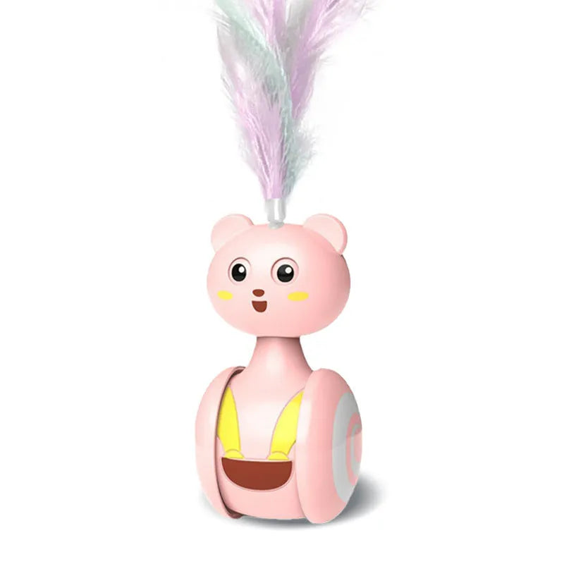 Cat interactive tumbler toy with feather wand and rolling ball in pink or blue colours