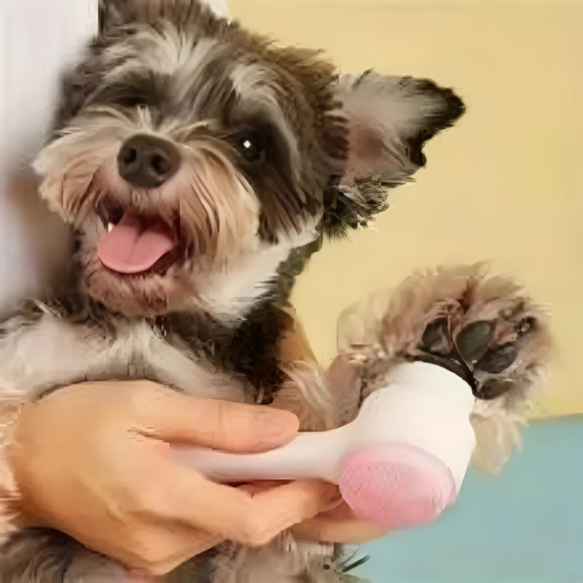 Blue and pink nylon pet paw brush grooming tool for dogs and cats with soft bristles