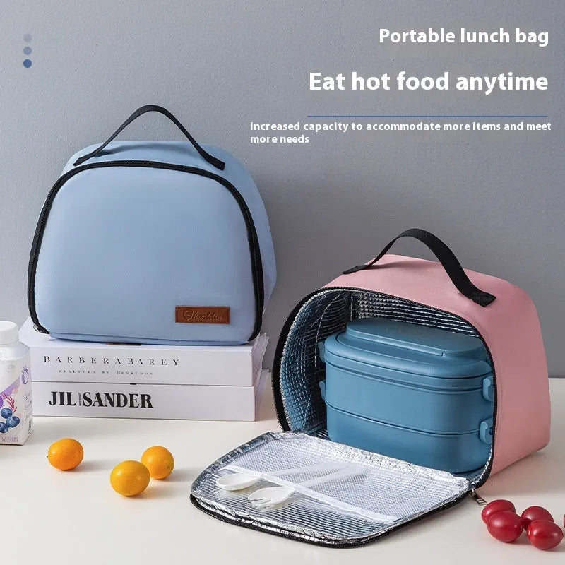 Insulated lunch box bag in textured cloth with large capacity for picnic meals