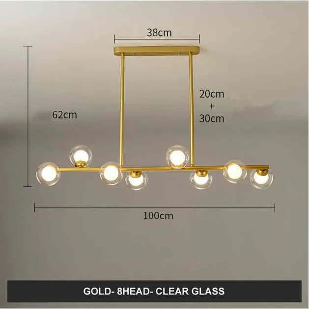 Modern minimalist glass bubble ball chandelier with black iron body and clear glass shades in a Nordic style