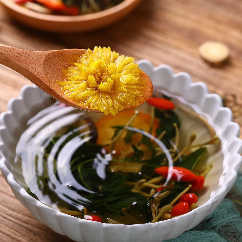 150g box of honeysuckle chrysanthemum tea with triangular tea bags for herbal wellness