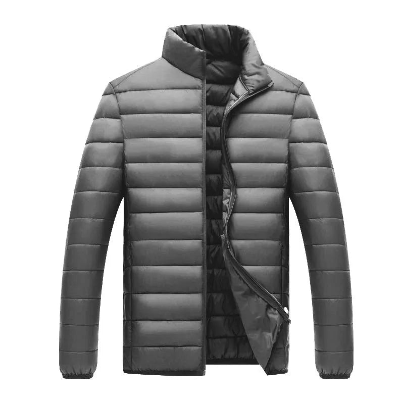 Men's lightweight hooded coat in solid colour, nylon fabric, zipper front, long sleeves, available in multiple colours and sizes