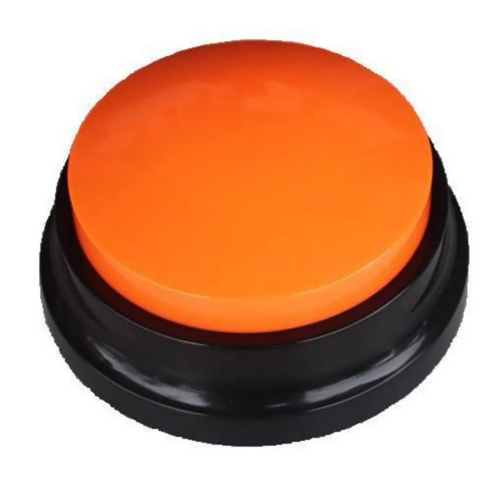 Voice recording pet training button in blue, green, orange, purple, or red with record and playback buttons