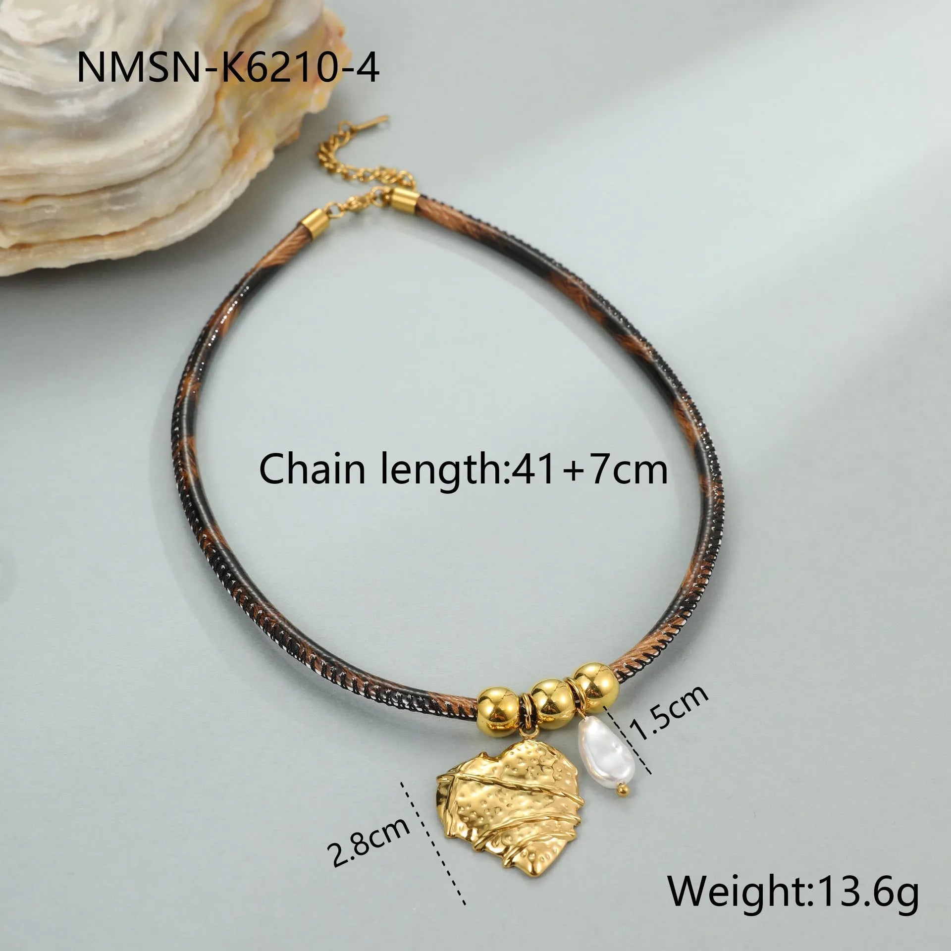Women's stainless steel necklace with leopard print geometric pendant and gold electroplated finish