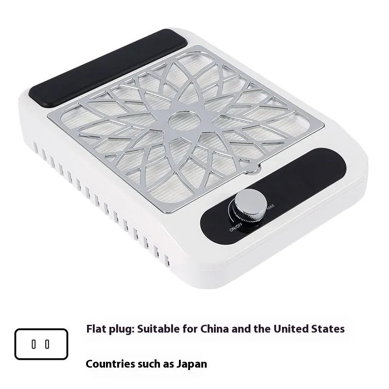 White Q2 style nail dust collector machine with adjustable speed controls and filter net