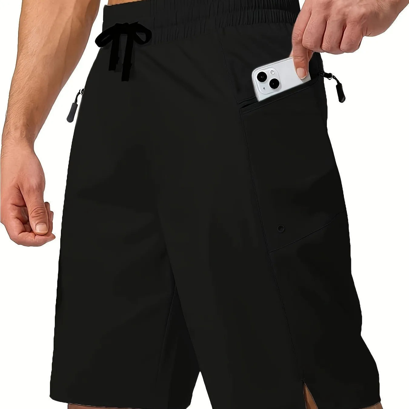 Men's solid colour quick-drying beach shorts in straight-leg style