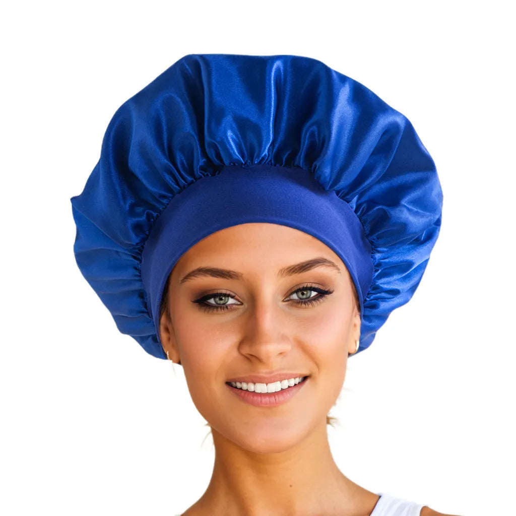 Wide-brimmed high elastic polyester headscarf for women, knitted tie-dye design, flat top crown, breathable sun protection cap
