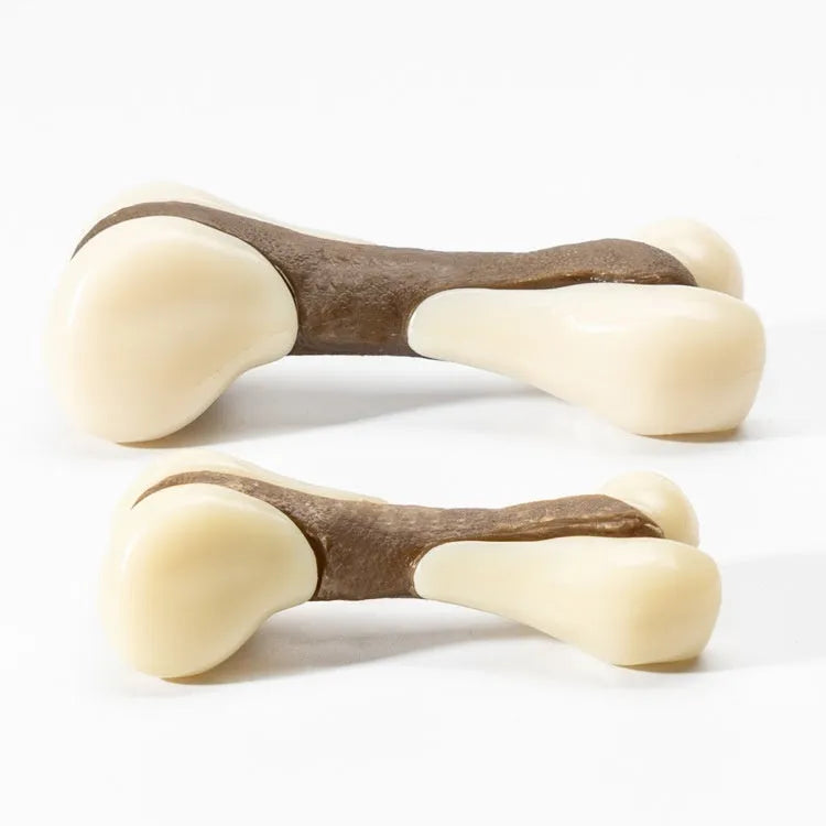 Cowhide and nylon bone grinding chew rod for dogs in two sizes