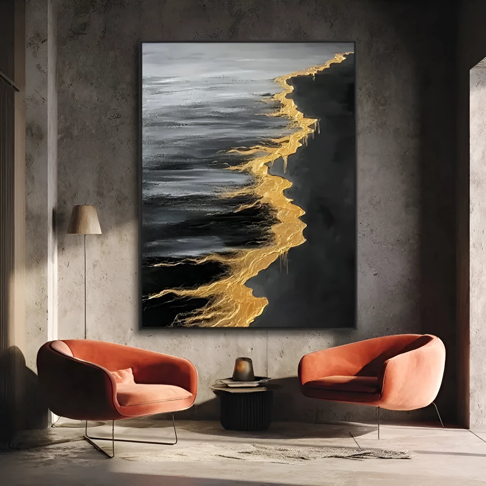 Handmade abstract golden beach and waves oil painting on canvas for living room decor