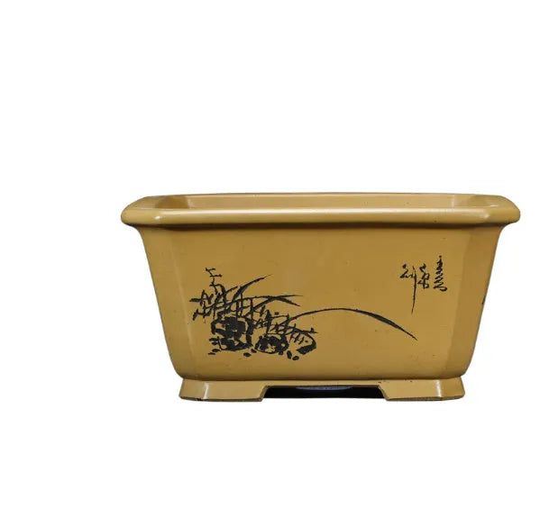 Large Chinese-style purple clay flower pot for indoor bonsai and plants.