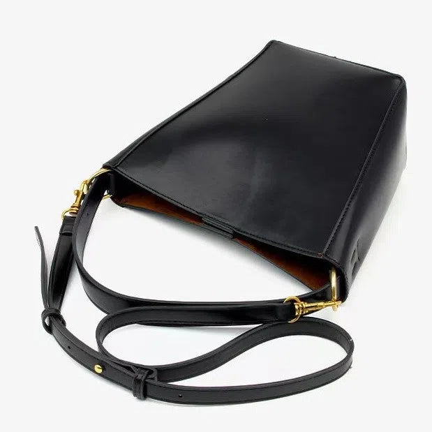 Urban minimalist PU crossbody shoulder bag in bucket style, available in black, army green, and wine red