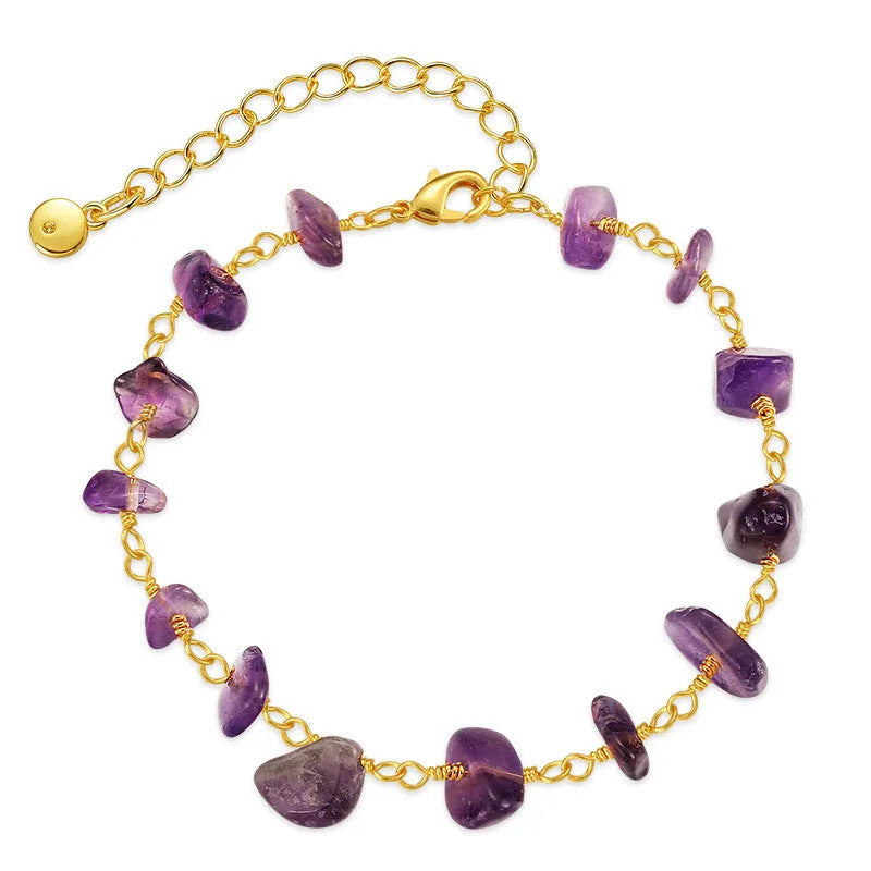 Geometric 18K copper women's bracelet with crystal details and a natural gravel texture, shown in multiple colour options.