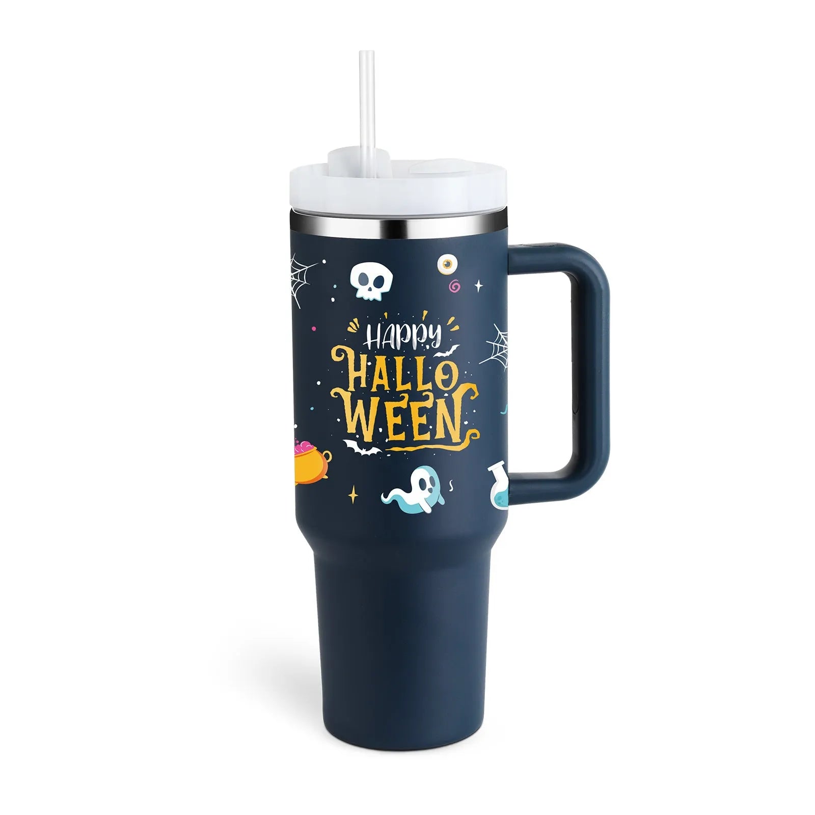 40 oz stainless steel insulated tumbler with handle and straw in multiple colours