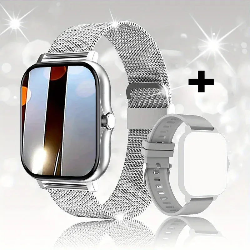 Smart watch with 144-inch touch screen showing heart rate display and Bluetooth calling interface