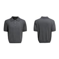 Men's black double collar short sleeve polyester shirt with lapel design