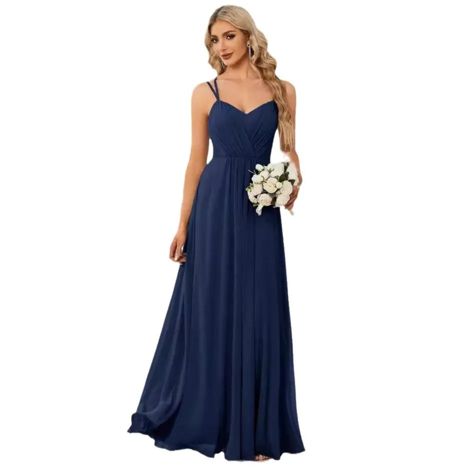 Women's long sleeveless A-line dress with pleated skirt in solid colour options