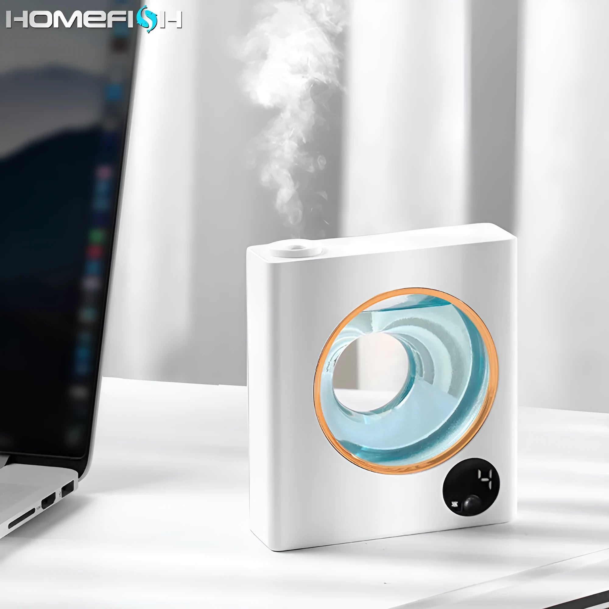 Small white automatic aromatherapy machine with wall-mounted design and USB charging port