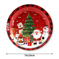 Pack of 10 disposable paper plates with cartoon style, includes 7-inch and 9-inch sizes for Christmas party use