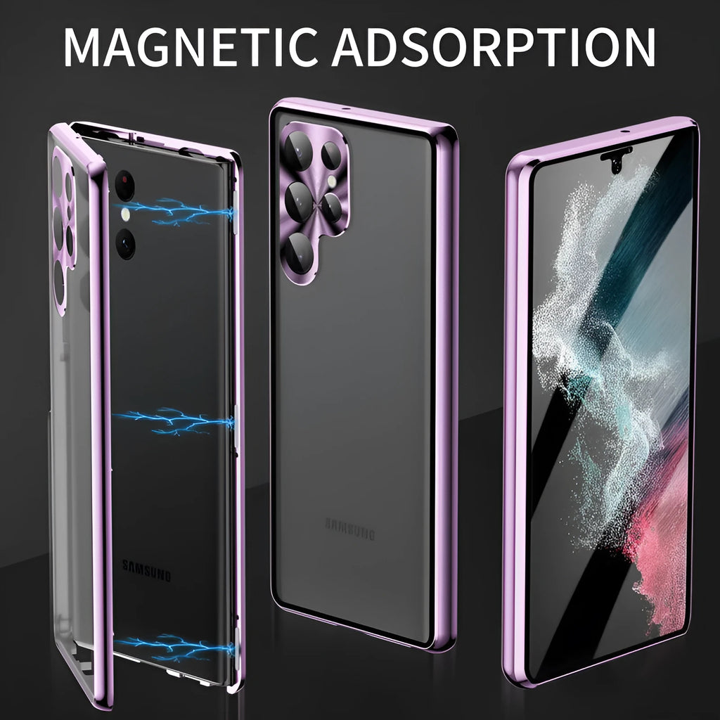 Peep-proof magnetic mirror phone case for Samsung S24 Ultra in black metal construction