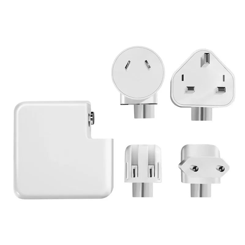 Compact 61W wireless laptop power adapter with UK plug and 2m USB-C cable, size 7x7x3cm