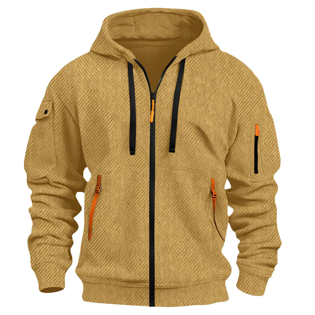 Mens casual hoodie with 3D patch pocket in solid colour, cotton blend fabric, cuff sleeves, unlined, available in six colours