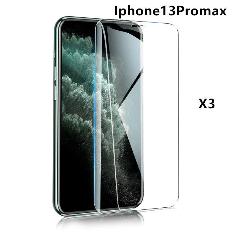 Tempered glass screen protector with 9H hardness for iPhone and Samsung phones.