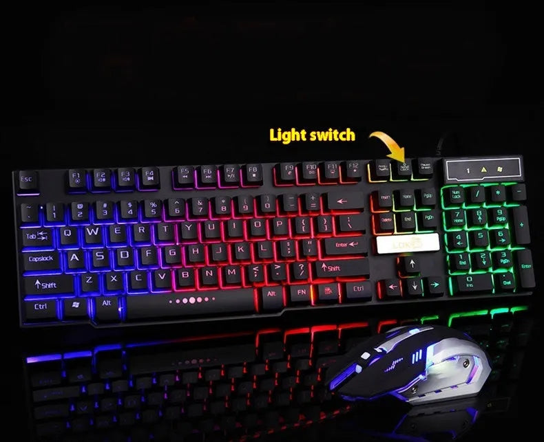 Gaming keyboard USB cable with glowing LED strip in white or black colour options