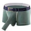 Men's solid colour boxer shorts in ice silk fabric, shown in grey, on a white background.