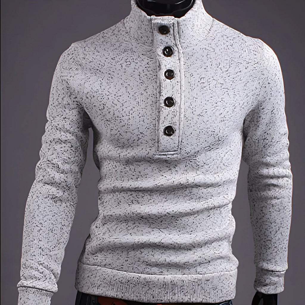 Men's turtleneck buttons sweater pullover long sleeve loose fit twisted flower craft in black