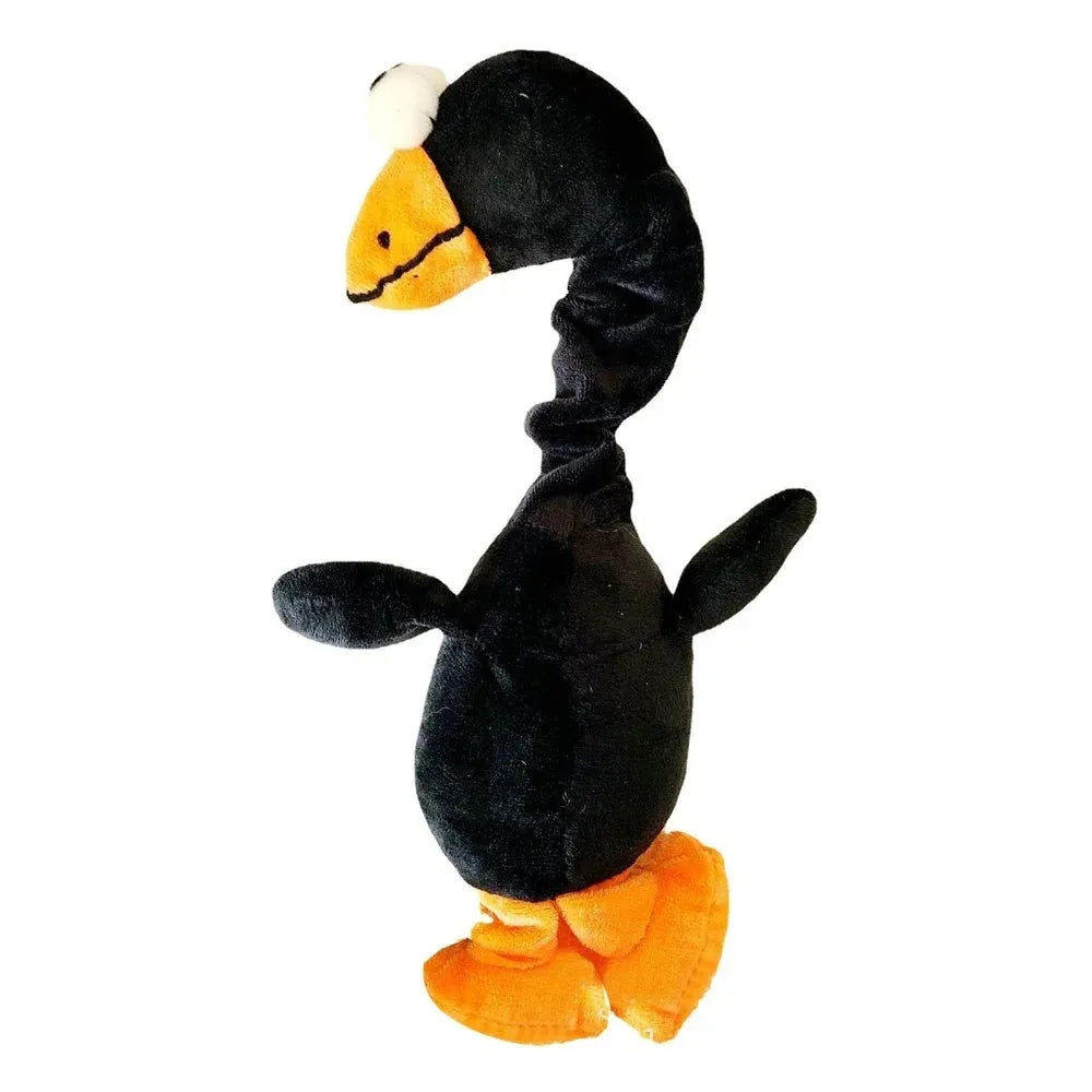 Squeaky screaming chicken dog chew toy in black, green, and orange rubber.