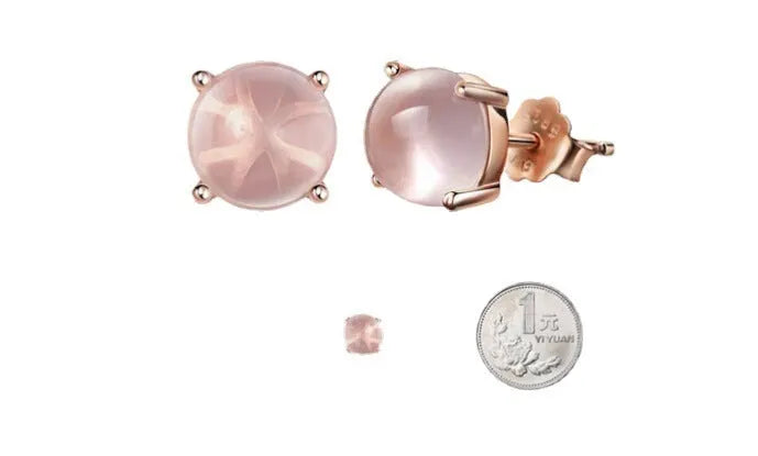Women's rose gold drop shape stud earrings with synthetic ross quartz stone Korean style design