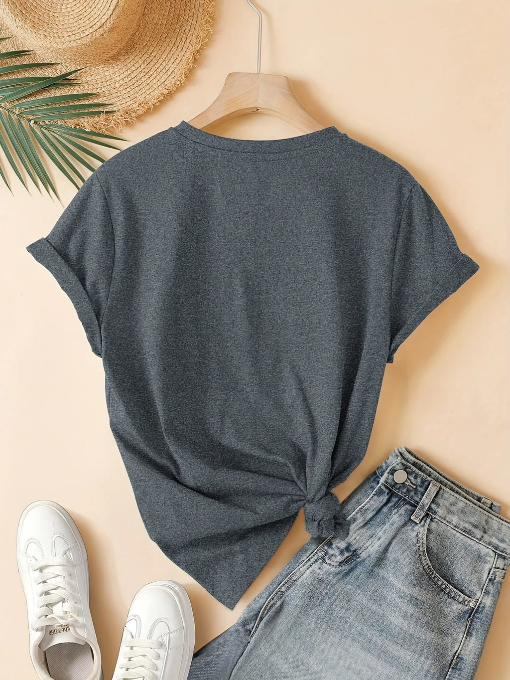 Women's dark grey cotton t-shirt with Chinese art retro style printing on the front.