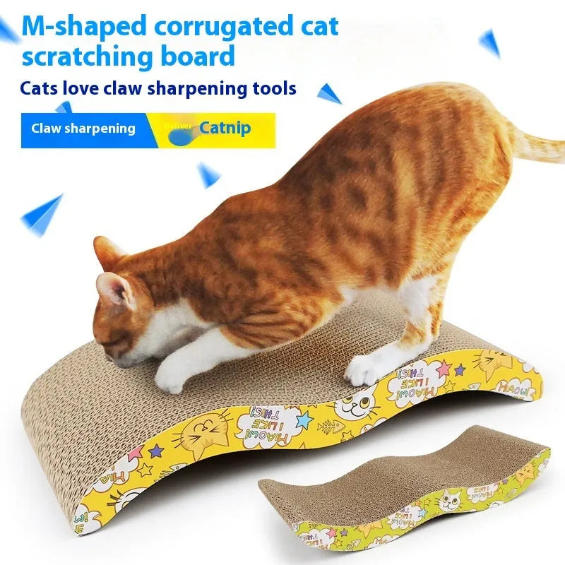 Cat scratch board with leather surface in multiple shape designs including bone type and trapezoid