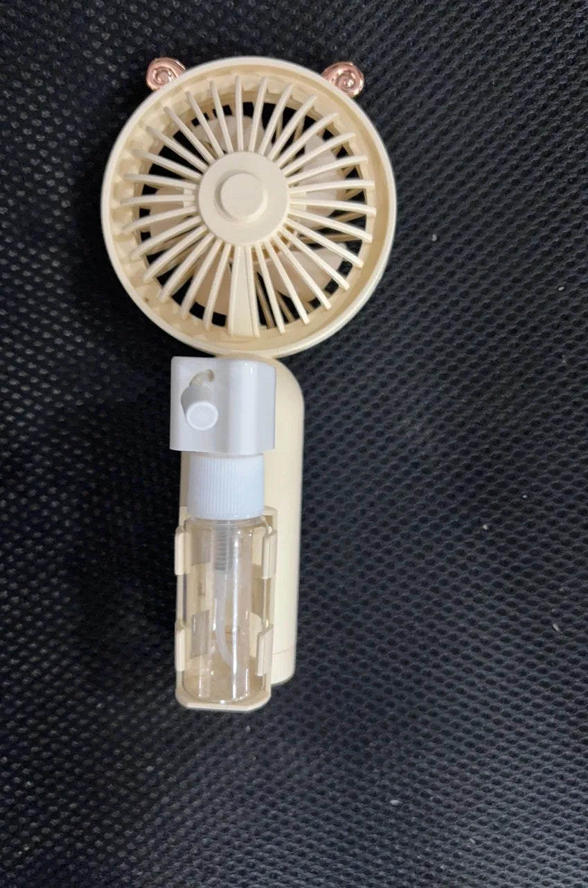 Plastic USB personal desk fan in five colour options showing compact 20cm by 6cm dimensions