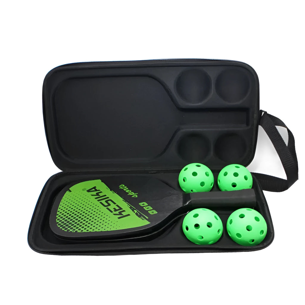 Black EVA pickleball storage bag with shoulder strap, showing dimensions of 45cm by 25cm by 8cm.