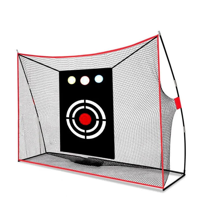 Golf wedge training net with 3-hole cross net on 30x60cm straw mat with practice balls and accessories
