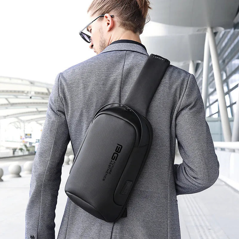 Men's Oxford cloth USB shoulder bag in business travel colours with wear-resistant construction