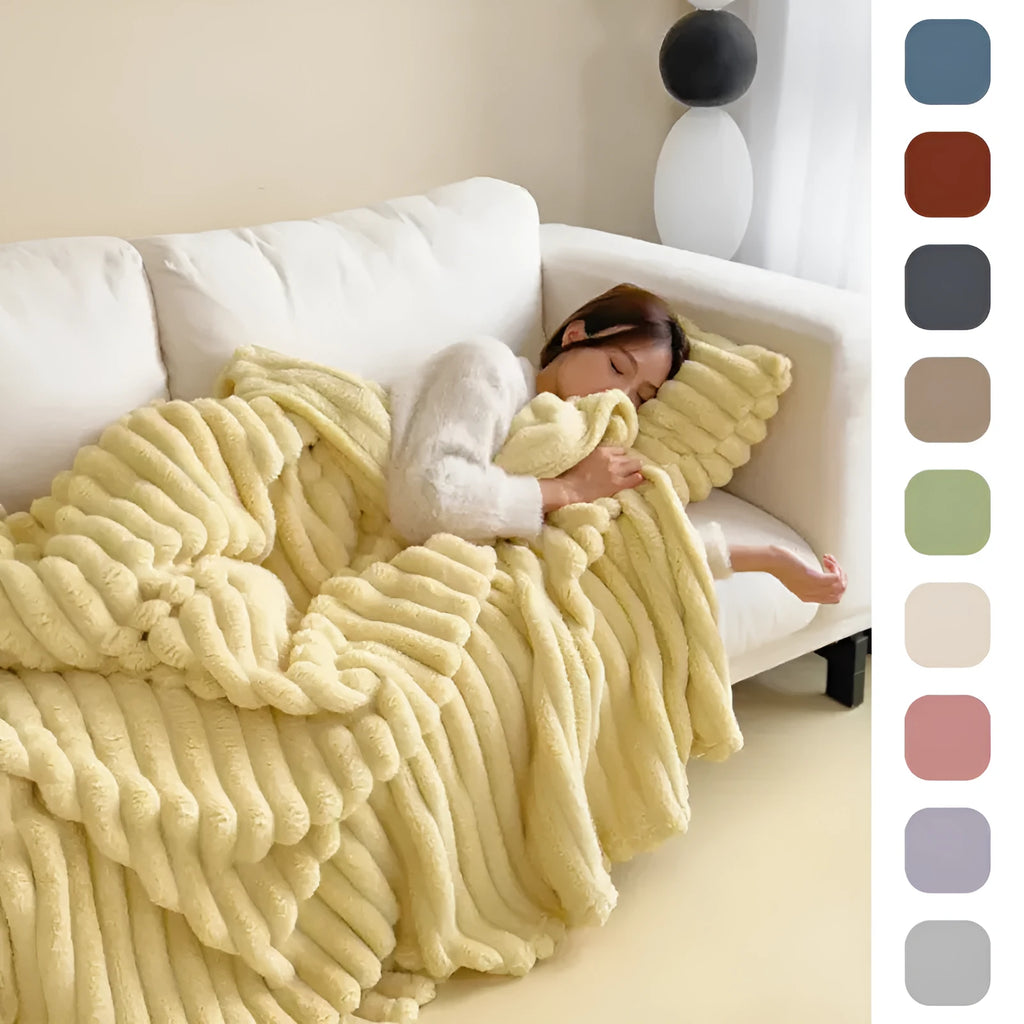 Soft wind bubble velvet faux rabbit fur blanket in a solid colour, showing double-sided thickening texture.