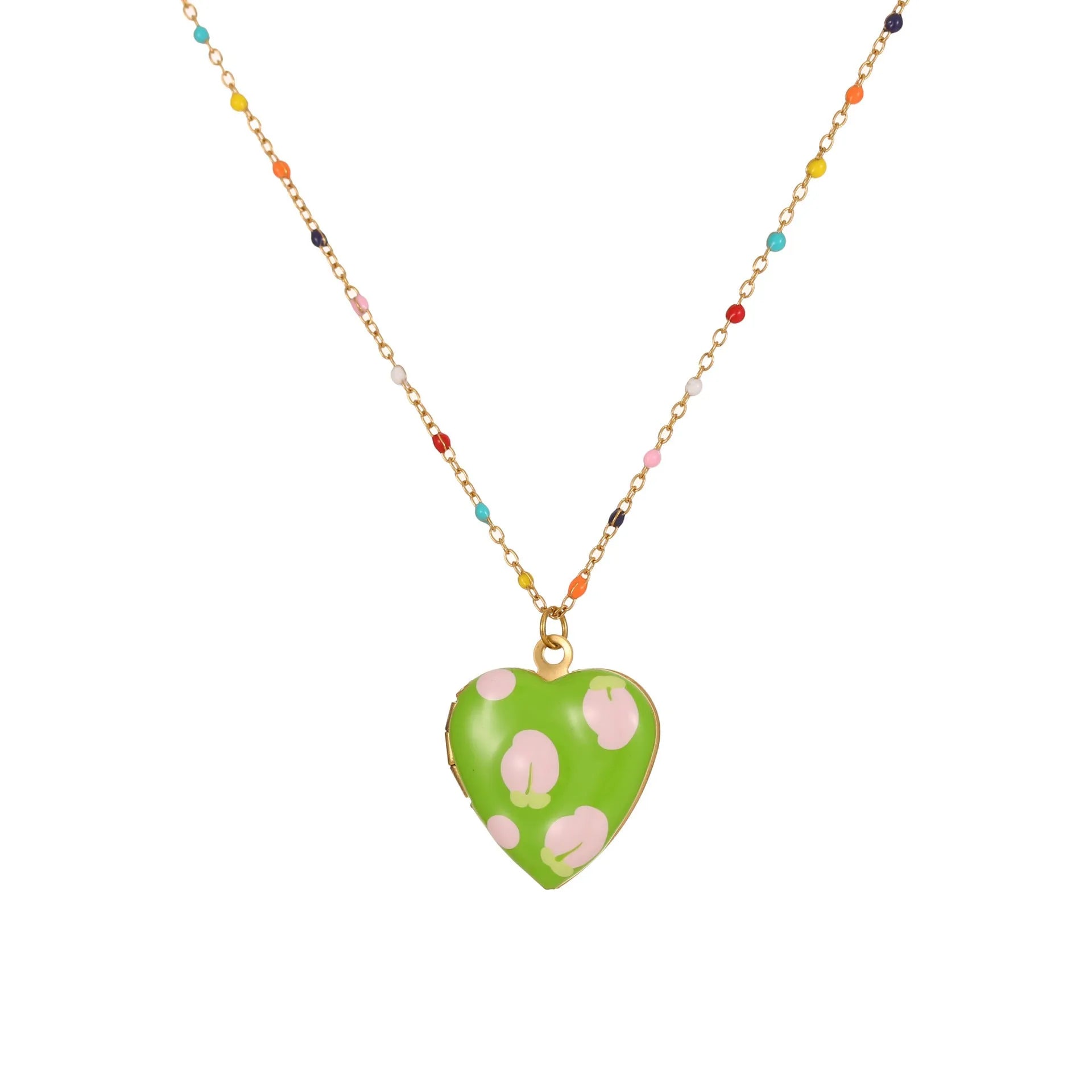 Gold-plated stainless steel necklace with heart-shaped fruit pendant on an adjustable chain.