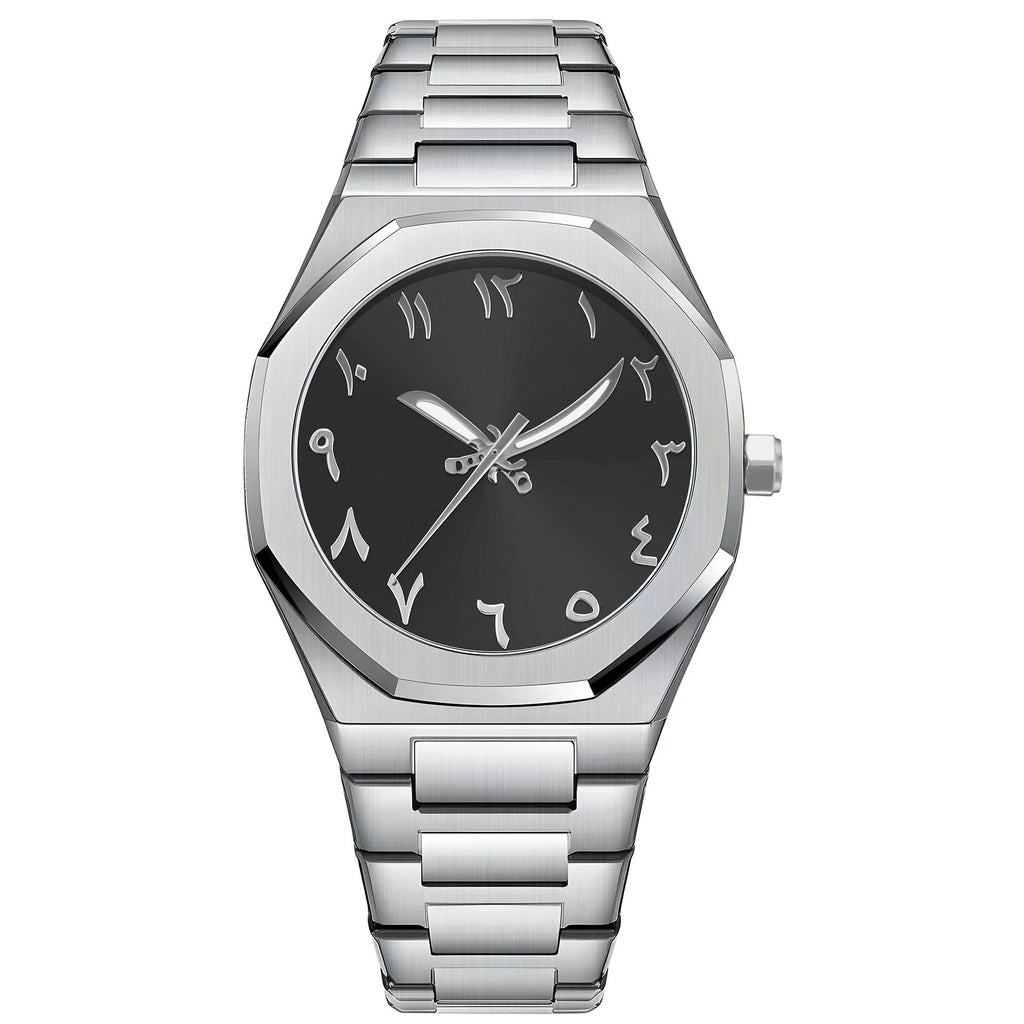 Men's business casual quartz watch with stainless steel belt in three colour options