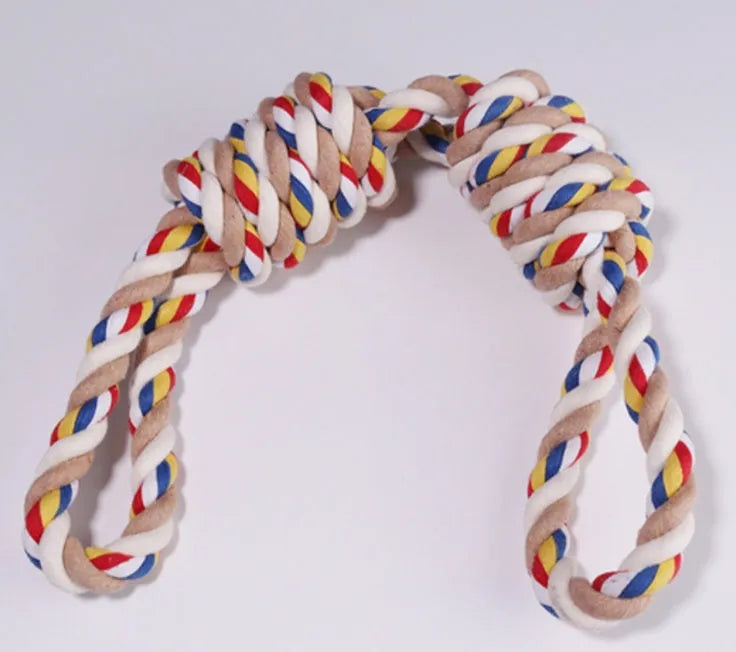 Pet bite rope dog chew toy made from cotton rope, 60 cm length, on light background
