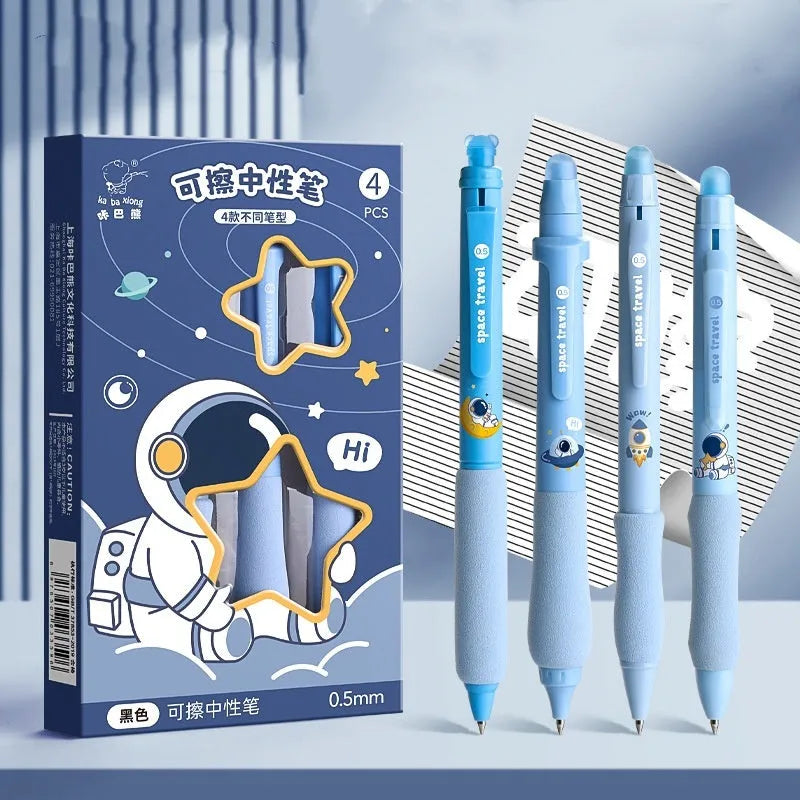 Cartoon printed erasable gel pen with 0.5mm tip in black and crystal blue ink options